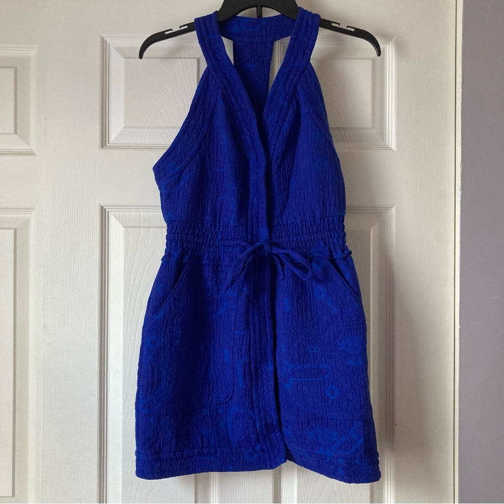 Zara Sz S blue textured racer back full zip and snap with buttons